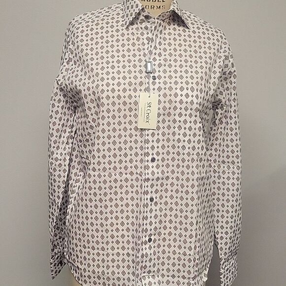 St. Croix NWT diamond print button down. 100% cotton. Made in Italy. Size S - Picture 1 of 3